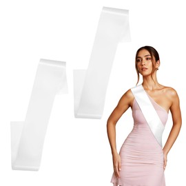 2Pcs Blank White Sash, Plain Satin Sash Decorative Pageants Sashes for Graduation Wedding Bridal Shower Birthday Party DIY Supplies