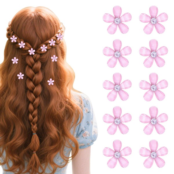 Pack of 10 Pink Small Flowers Hair Clips, Elegant Hair