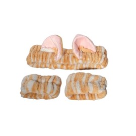3 Piece Cat Ears Spa Headband For Washing Face (Orange, One Size Fits All)
