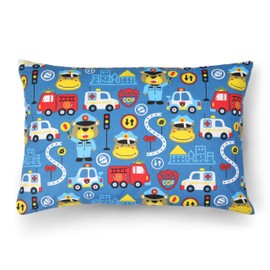 PinkZebra Children's Pillowcase 35 x 40 cm 100% Cotton Cushion Cover Boys Oeko-Tex Standard 100 Children's Covers with Zip Bear Policeman