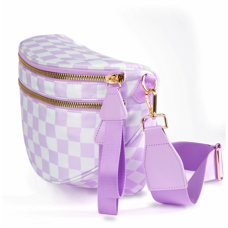 FEIBOON Spacious Checkered Nylon Crossbody Bag Bum Bag Checkered Handbags