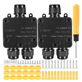 Junction Box Waterproof IP68, Pack of 2 Outdoor Junction Boxes, 3-Way Junction Box, PA9 Cable Connector for Garden, Underground Cable, Diameter 4 mm - 15 mm, Black