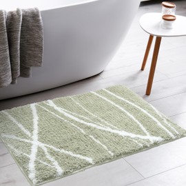 Tititex Luxury Sage Green White Curve Line Bathroom Rug, 20x32 inch Extra Soft and Absorbent Microfiber Bath Rugs, Non-Slip Plush Shaggy Bath Carpet, Bath Mats for Bathroom Floor, Tub and Shower