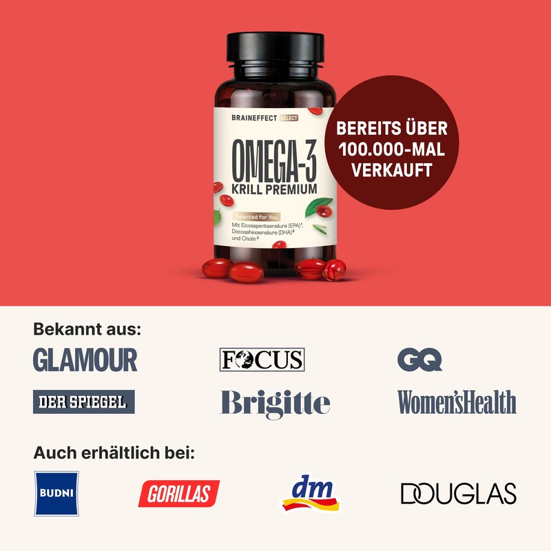 BRAINEFFECT Premium Krill Oil Capsules Omega 3 | 100% Krill