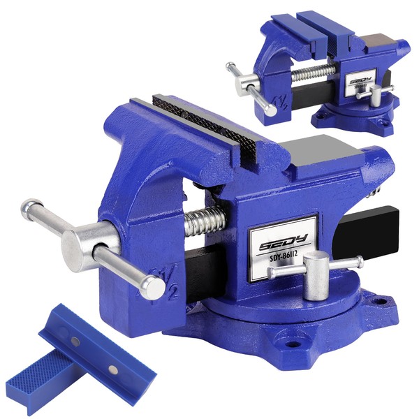 Heavy Duty Bench Vise 4.5 Inch: Table Clamp Woodworking Vice Press Drill Tools Workbench Wood Metal Pipe Work Shop Block Swivel Slide Cross Welding Machine Kit Milling Grip Precision Magnetic Jaw Pad