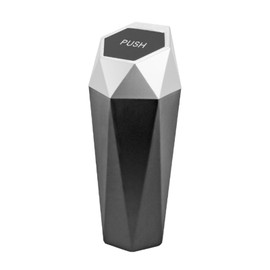 IUSOT Car Bin, Mini Car Bin, Car Trash Can with Lid, Diamond Design Small Automatic Portable Bin for Car, Leakproof Plastic Vehicle Car Rubbish Bin (Silver)