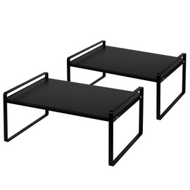Nxconsu 2Pack Cabinet Shelves Stackable Shelf Organizer Rack Riser for Kitchen Cabinet Pantry Cupboard Counter Countertop Home Organization Storage Space Saver Heavy Duty Metal Nonslip Black Wide