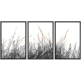 SIGNWIN 3 Piece Framed Canvas Wall Art Wild Grass Field Nature Wilderness Photography Abstract Landscape Canvas Prints Home Artwork Decoration for Living Room,Bedroom - 24"x36"x3 Panels