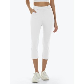 MoFiz Capri Business Pants for Women Straight Leg with Pockets Ladies Breathable Comfortable Office Wear White XL