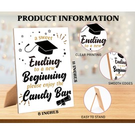 Graduation Candy Bar Sign, Table Decor Graduation Sign, Pack of 1 Wooden Tabletop Sign with Stand, Graduation Decorations, Grad Party Decoration for Candy Favor Table - GP04