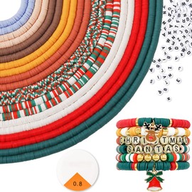 7200pcs Christmas Clay Beads Bracelet Making Kit, 10 Xmas Colors 6mm Polymer Heishi Beads for Jewelry Making, Friendship Bracelet Kit with Letter Beads Christmas Gift for Adults Tenn Girls