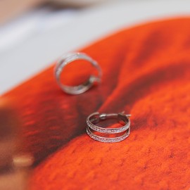 Tuscany Silver Women's Sterling Silver Rhodium Plated 18 mm Stardust Double Creole Earrings