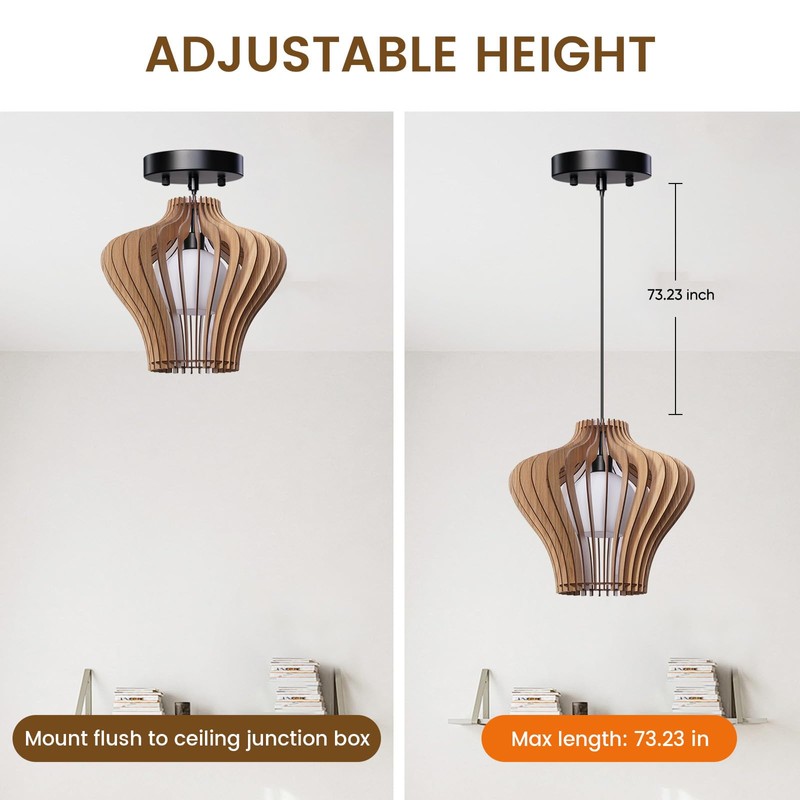 CEOTIS Farmhouse Chandelier for Bedroom, 16" Mid-Century Artisan Luxe Wood