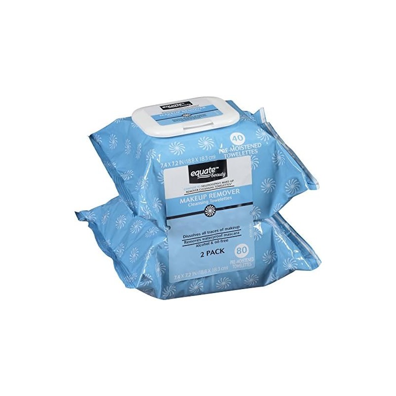 Equate Makeup Remover Cleansing Towelettes, 40 Ct, 2 Pk