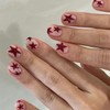 Short Squoval Press on Nails Red Star Fake Nails Nude