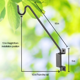 AILIN YELOKIE Heavy Duty 16" Deck Hook - 360° Swivel Plant Hanger with 12 Positions, Rust-Proof Steel Bracket for Bird Feeders/Pole & Hanging Plants