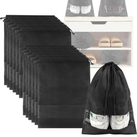 Esshogo Waterproof and Dustproof Portable Shoe Bag with Transparent Window and Cord Clamping, Non-Woven Travel Shoe Bags, Black, simplicity