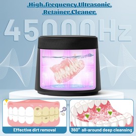 MALLMALL6 Ultrasonic Retainer Cleaner with UV & Air-Drying, 45kHz Portable Dental Retainer Machine with 3 Timing Modes, Dental Cleaning Pod for Dentures Mouth Guards Braces Aligner Jewelry