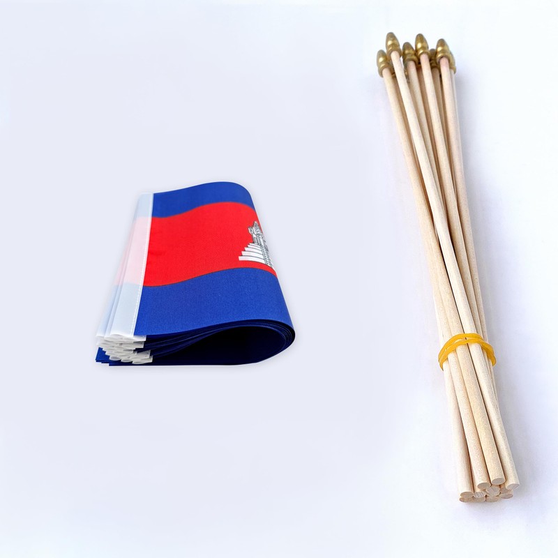 TSMD Cambodia Stick Flag Cambodian Small Mini Hand Held Flags,5x8