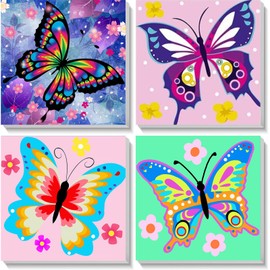 Pack of 4 Butterfly Painting by Numbers from 5 6 7 Years Girls with Frame Butterflies Painting by Numbers for Children from 7 Years Acrylic Paints with as a Gift, Medium 20 x 20 cm Beautiful