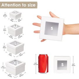 Oairse Square Gift Boxes with Lids for Presents Small White Gift Boxes with Clear Window Nesting Gift Boxes Set of 4 Flower Boxes for Arrangements, Bridesmaid, Proposal, Wedding, Birthday