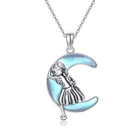 VENACOLY Moon Necklace Moonstone Chain 925 Sterling Silver Pendant Moon Necklace Moon Jewellery Gift for Women, Sterling Silver, Moonstone