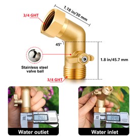 YELUN Garden Hose Elbow with Shut Off Valve 45 Degree Brass Connector 3/4" GHT Garden Hose On RV Adapter Large-diameter flow Elbow (45 Degree 1PCS)
