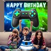 Video Game Birthday Backdrop 4.92 * 6.88ft Blue and Green