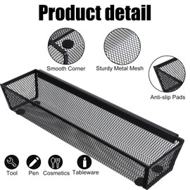 Caeuiciw 6PCS Drawer Organizer for Kitchen, Utensil Mesh Drawer Organizer with Interlocking Arm for Cosmetic,Flatware,Pen (12 * 3 * 2 Inches,Black)