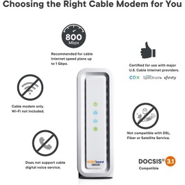 SB8200 Cable Modem Fast DOCSIS 3.1 1 Gbps Max Internet Service for Approved or Comcast Xfinity, Cox, Charter Spectrum, & More 4 OFDM Channels