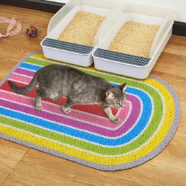 Bienbee Cat Litter Mat, 33.5x22.5in Cat Litter Mat Litter Trapping Mat Easy to Clean, Litter Box Mat with Bottom, Unique Graphic Design Cat Mats for Litter, Rainbow L