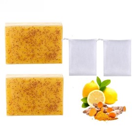 JAYSUING 3PCS Lemon Turmeric KojicAcid Soap, Turmeric & Kojic Acid  Soap, Kojic Acid Soap, Soap Body CareBody Wash Lemon Flawless Organic - Specification: 2 bars of soap