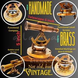 Brass Alidade Decorative Telescope 4" with Base Compass Gifts (5 inch)