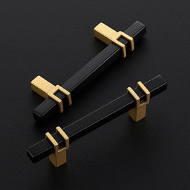 HOME EDIT 3 inch Cabinet Handles, 10 Pack Kitchen Cabinet Handles Matte Black and Gold Drawer Pulls Zinc Alloy Square Bar Kitchen Pulls