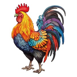 Wooden Puzzle for Adults, Rooster Puzzle with Unique Animal Shapes, Wooden Jigsaw Puzzle with Wood Puzzle Box, Birthday Gift for Adults and Kids, Family Puzzle Games (10.9in*12.6in 200pcs)