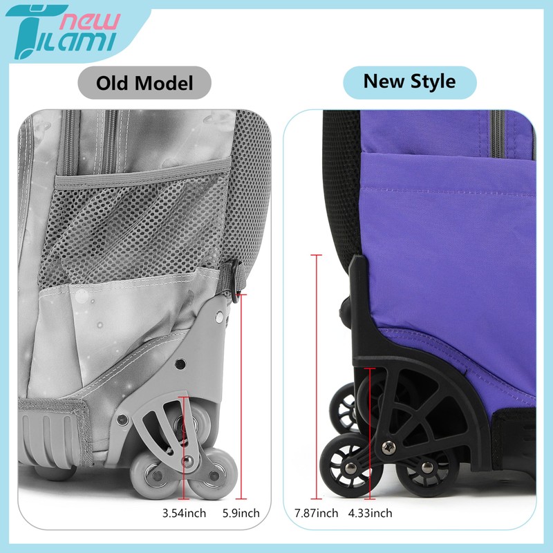 NEW TILAMI 18 Inch Rolling Backpack with Wheels for Girls