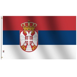 Serbia Flag 3x5 Ft Outdoor Large, Moderate-Outdoor Both Sides Heavy Duty100D Polyester,Canvas Header and Double Stitched - Brass Grommets for Easy Display,Serbian Flags