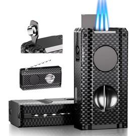 5-in-1 Torch Lighter with Tool, Punch, Holder, Draw Enhancer, Refillable Butane Torch Lighter, Multifunctional Accessories Gift, Windproof Triple Flame Lighters for Candles, Travel, Outdoor