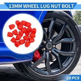 VekAuto 20pcs Wheel Lug Nut Bolt 13mm Rims Tire Nut Screws Dust Cap Cover Nut Protection Plastic Red Exterior