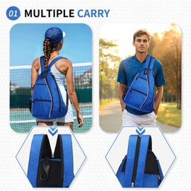 SUIKIHUM Pickleball Sling Bags 32L Convertible Reversible Paddle Rackets Bag Lightweight Casual Pack for Men Women Ladies (Blue)