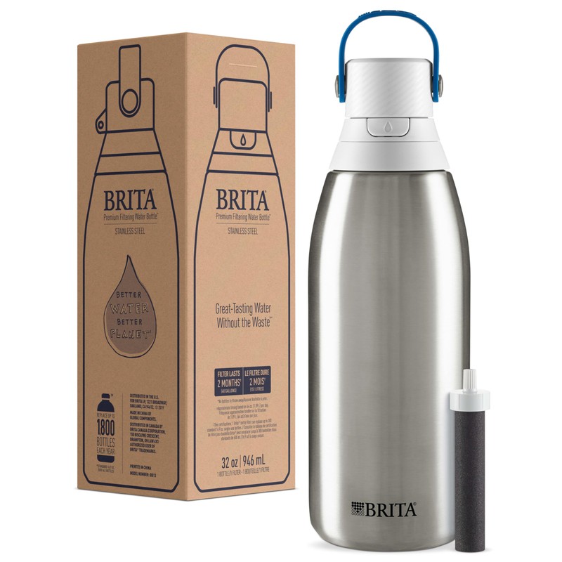 Brita Stainless Steel Premium Filtering Water Bottle, BPA-Free, Reusable, Insulated,