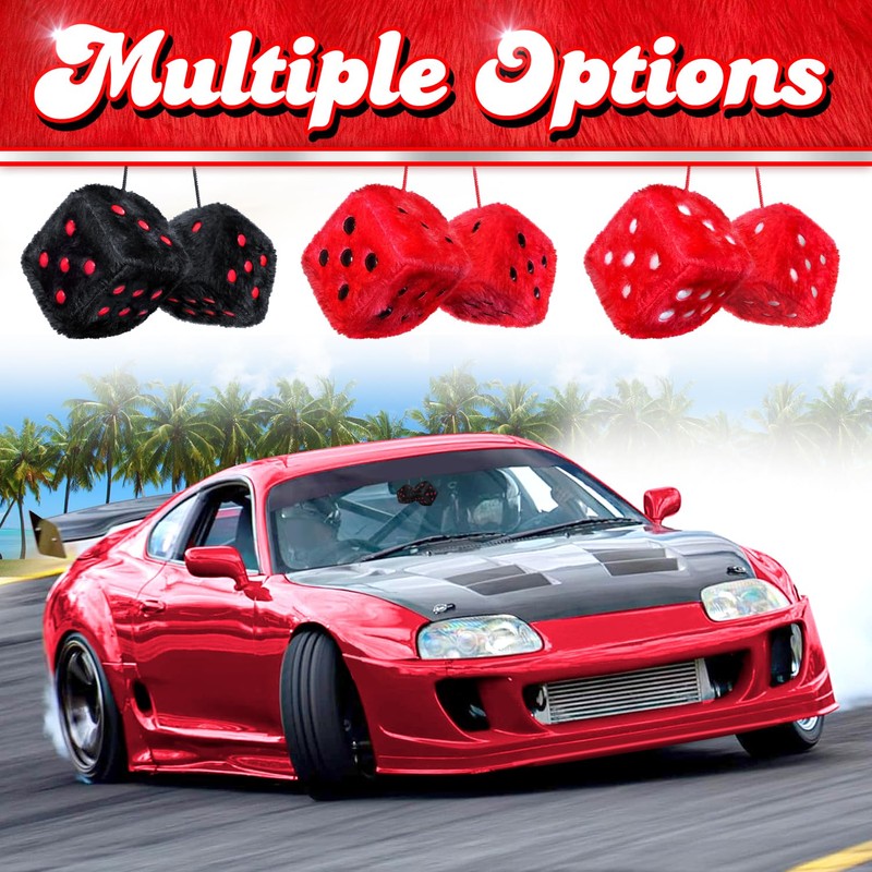 Black Fuzzy Dice for Car - Rear View Mirror Plush