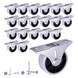 SKIR'CO (Pack of 20) 40mm Rubber Wheels Furniture Castors Fixed Castors Non Swivel Screws Included