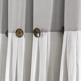 Lush Decor Linen Button Window Curtain Panel, Single, 40" W x 108" L, Blue & White - Country Curtains - Rustic Decor -Color Block Modern Farmhouse Curtains For Living Room, Bedroom & Dining Room
