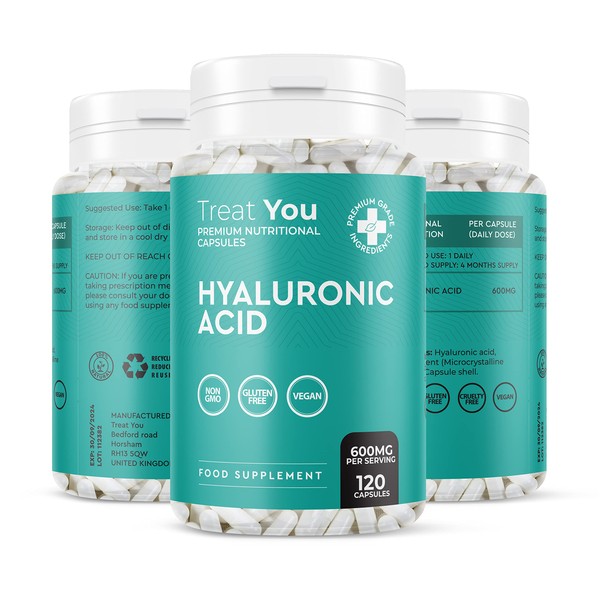 Hyaluronic Acid 600mg (1000KDA) Vegan Capsules - 4 Month Supply- 120 Count - High Strength & Easy to Swallow