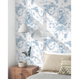 CiCiwind Blue and White Peel and Stick Wallpaper Vintage Toile Wall Paper French Contact Paper Self Adhesive Removable Wallpaper for Bathroom Bedroom Vinyl Rolls 17.3"×78.7"