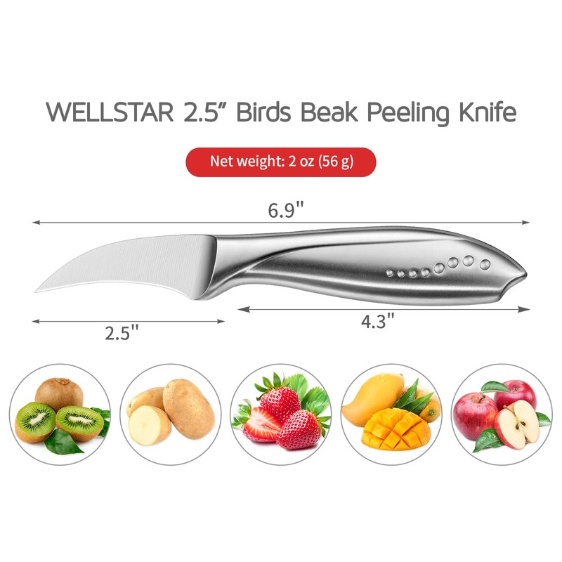 WELLSTAR 2.5 Inch Birds Beak Paring Knife, Sharp High Carbon