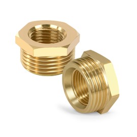 Brass Reducer, 1/2 Inch Male Thread x 1/4 Inch Female Thread Pipe Fitting Reducer with Brass Thread, Brass Hex Bushing for Water Pipe, Air, Oil (Pack of 2)