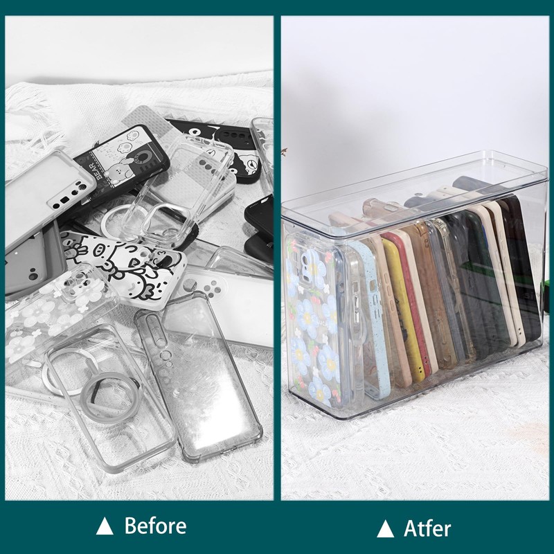 TOLIDA Clear Plastic Phone Cases Storage Box with Lid -