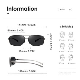 kimorn Polarized Aviator Sunglasses for Men Lightweight Rectangular Metal Frame Sun Glasses UV400 Protection AE1784 (Black Gray+Gunmetal Gray)